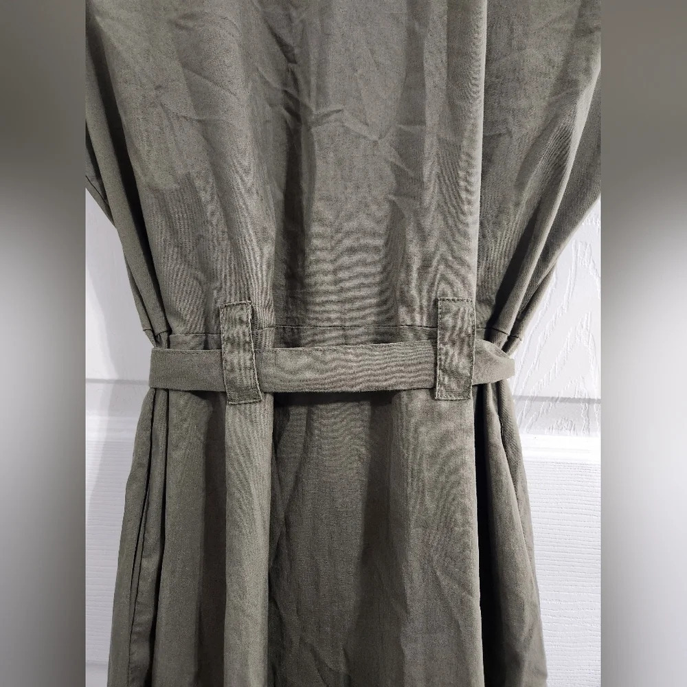 JDY green trench coat dress belted collared lagenlook Military size 36 - Picture 7 of 13